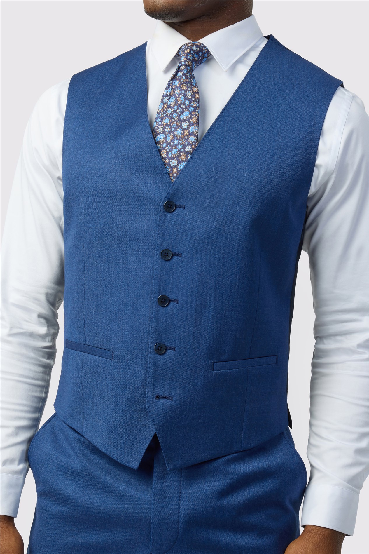 Ted Baker Tailored Fit Super 110s Blue Twill Waistcoat