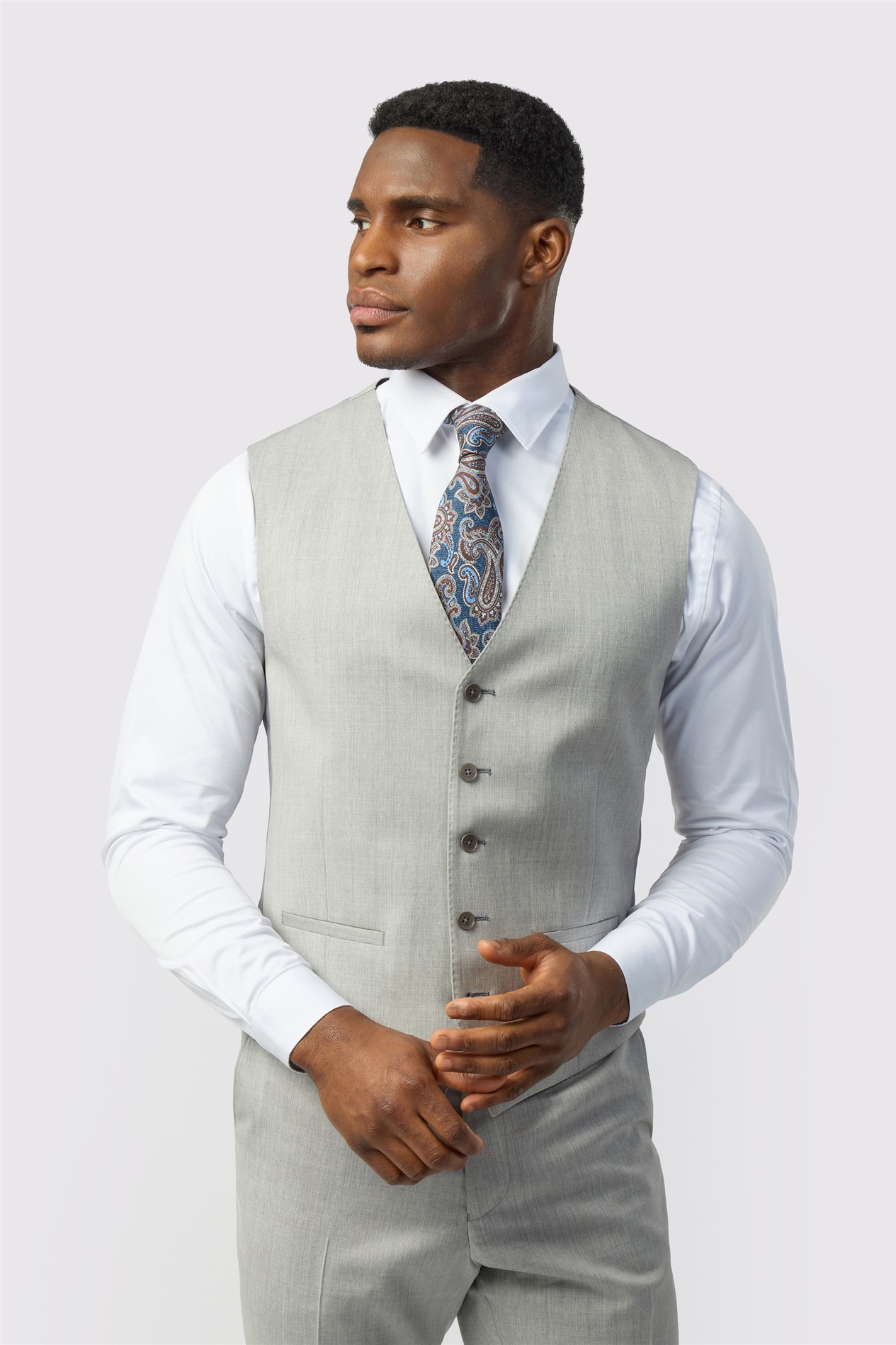 Ted Baker Tailored Fit Super 110s Grey Twill Waistcoat