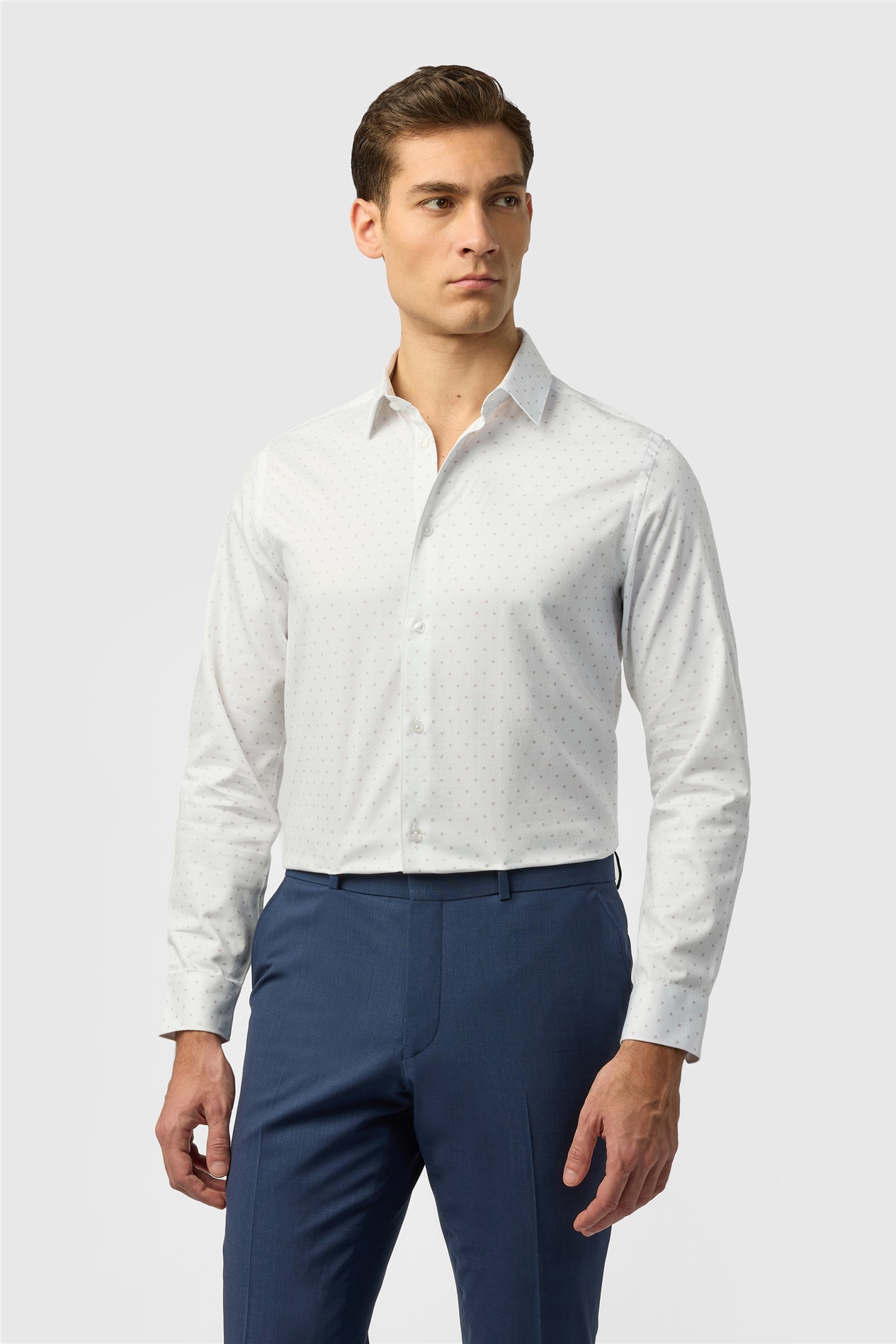 Ted Baker Slim Fit White Base Geometric Pink Dot Shirt
