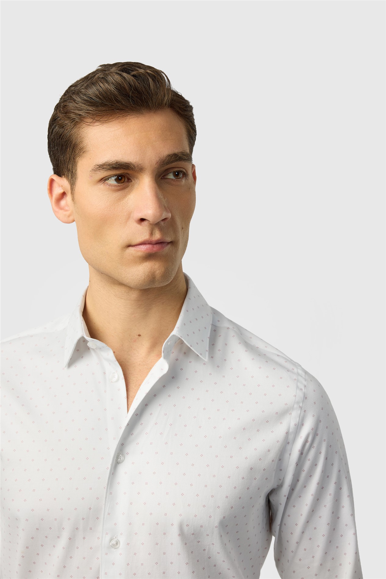 Ted Baker Slim Fit White Base Geometric Pink Dot Shirt
