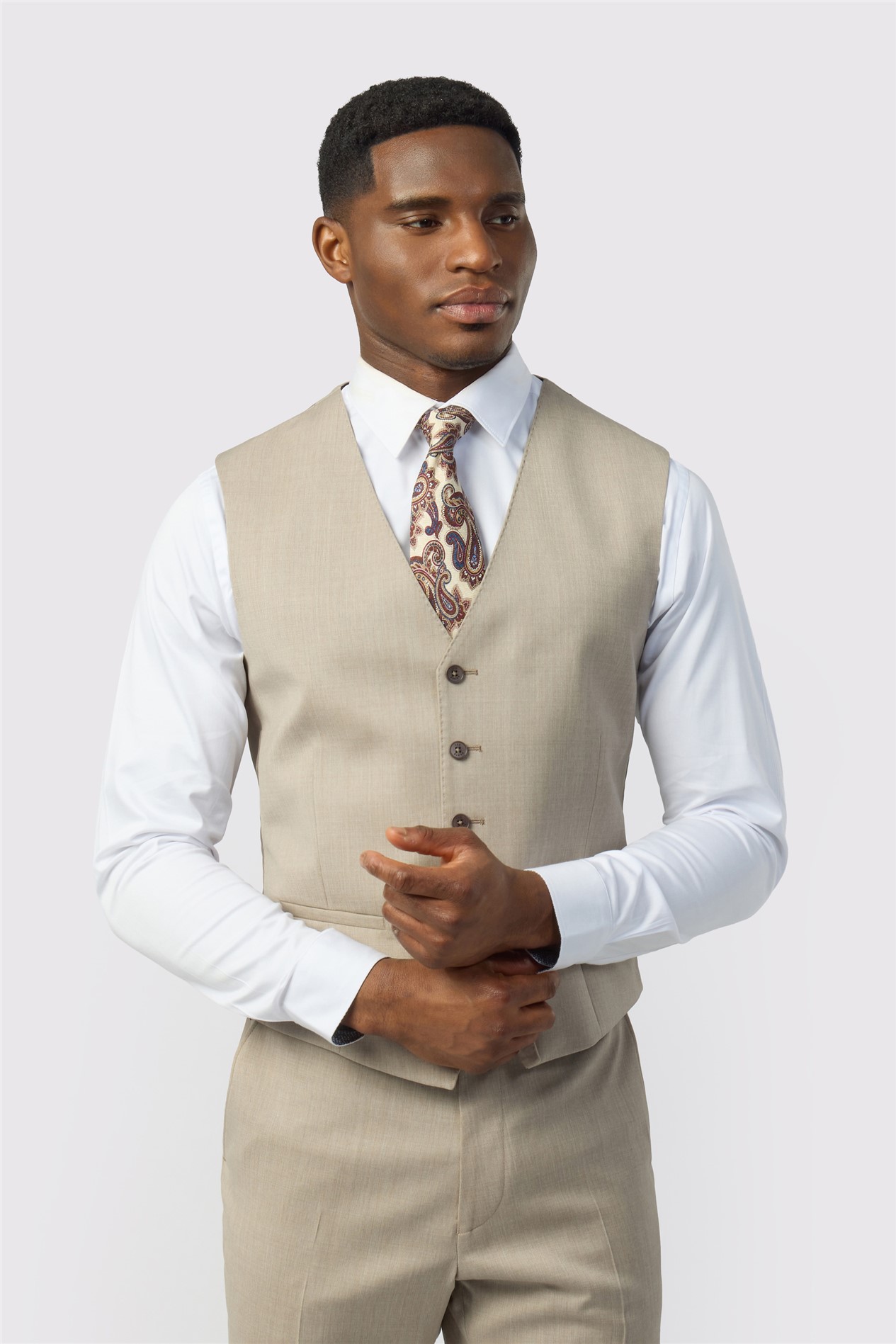 Ted Baker Tailored Fit Super 100s Taupe Twill Waistcoat