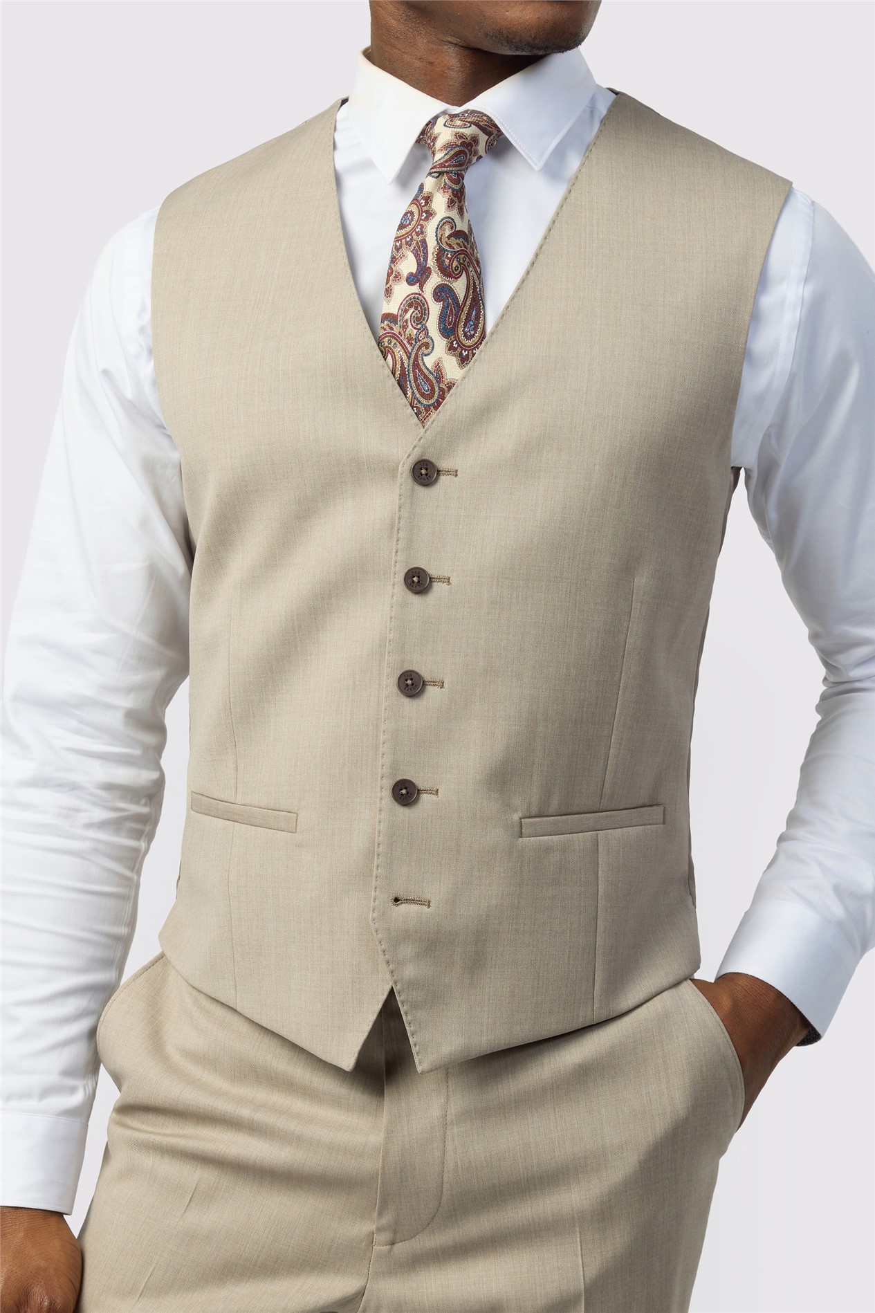 Ted Baker Tailored Fit Super 100s Taupe Twill Waistcoat