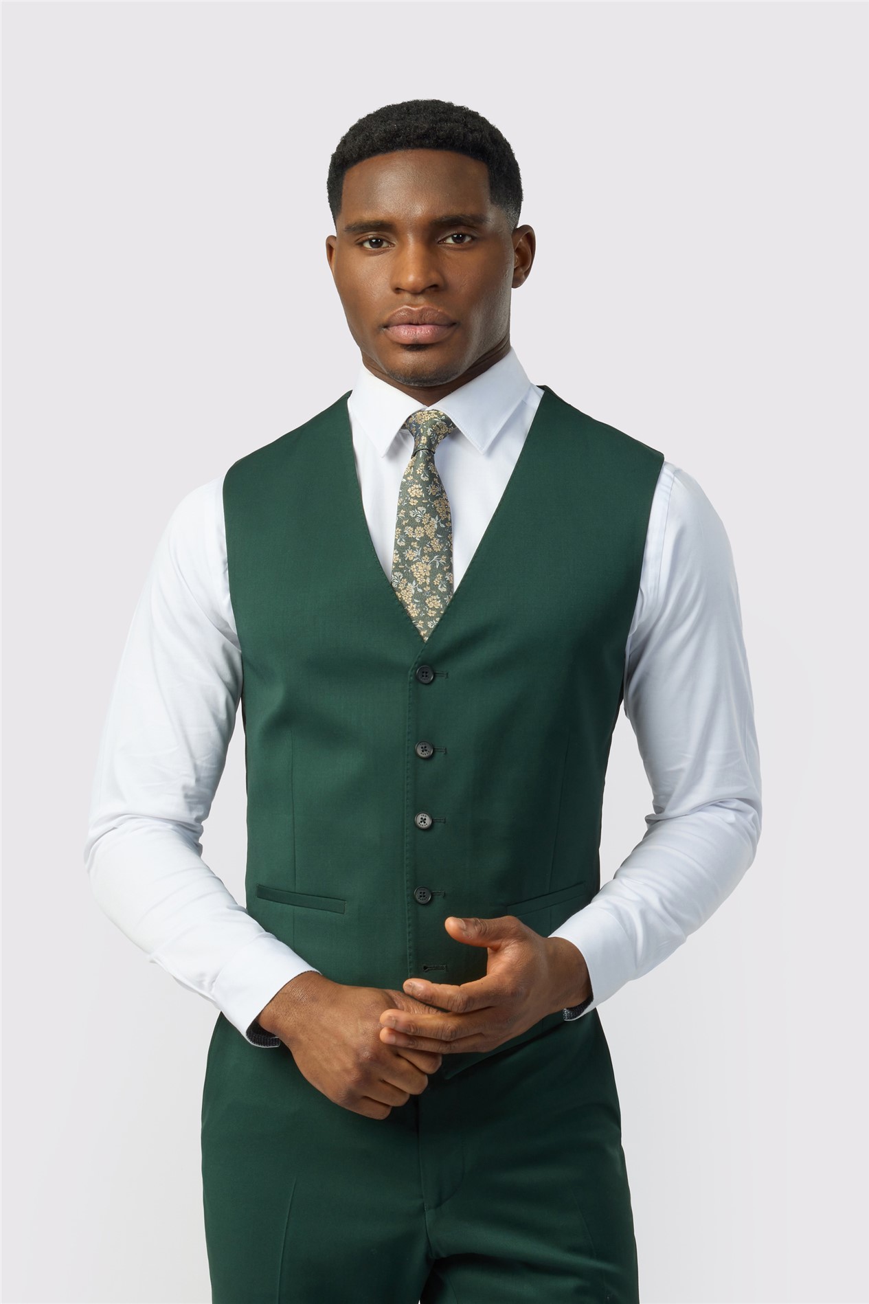 Ted Baker Tailored Fit Super 100s Green Twill Waistcoat