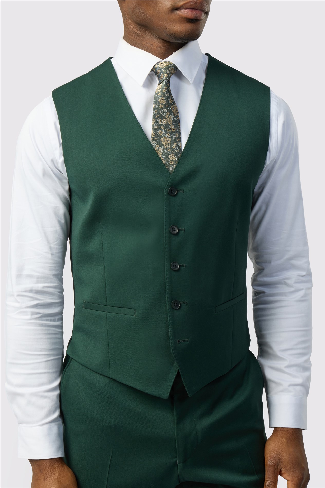 Ted Baker Tailored Fit Super 100s Green Twill Waistcoat