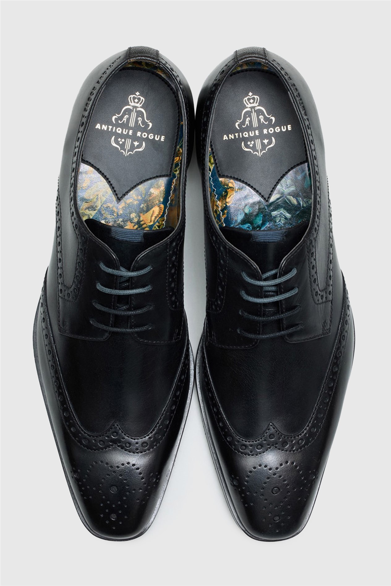 Antique Rogue Luca Black Leather Brogues