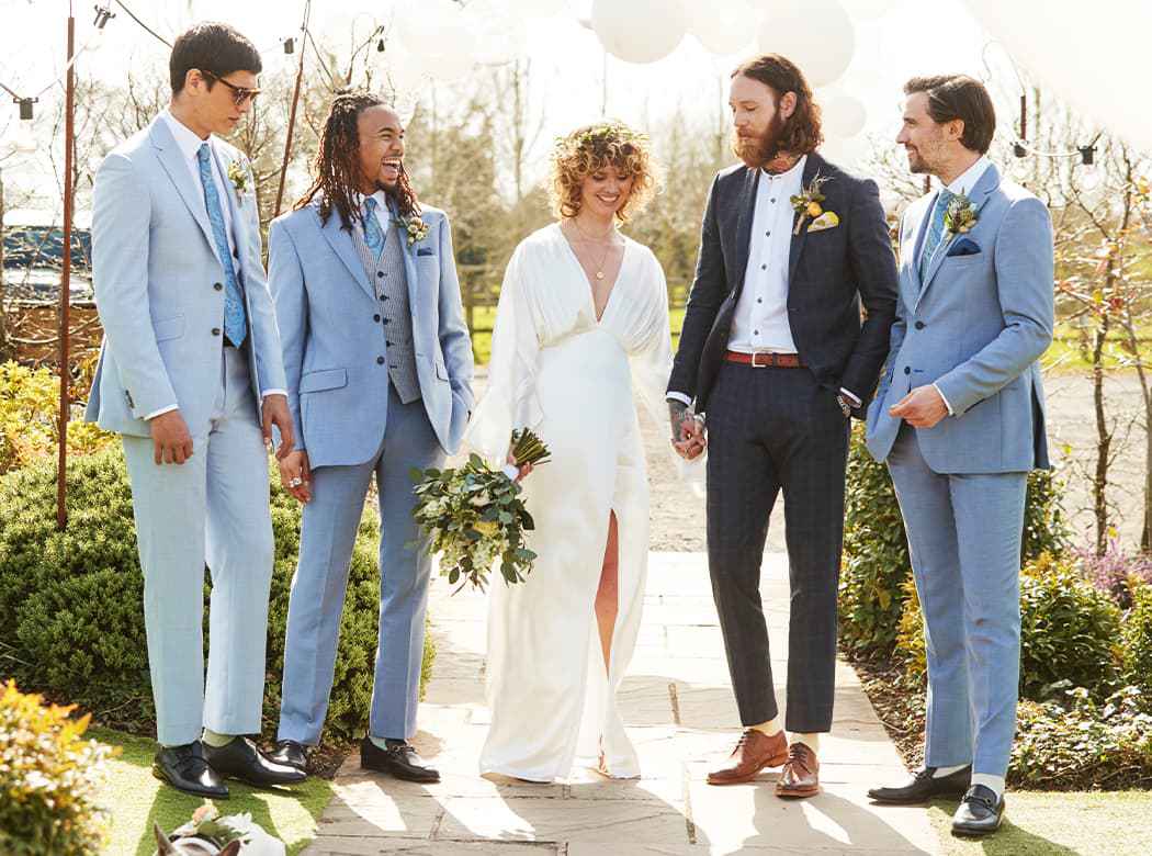 bride and groom suits